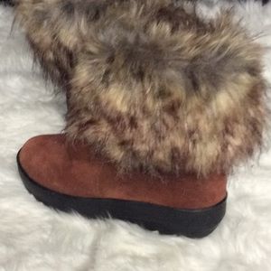 Faux fur trimmed suede boot